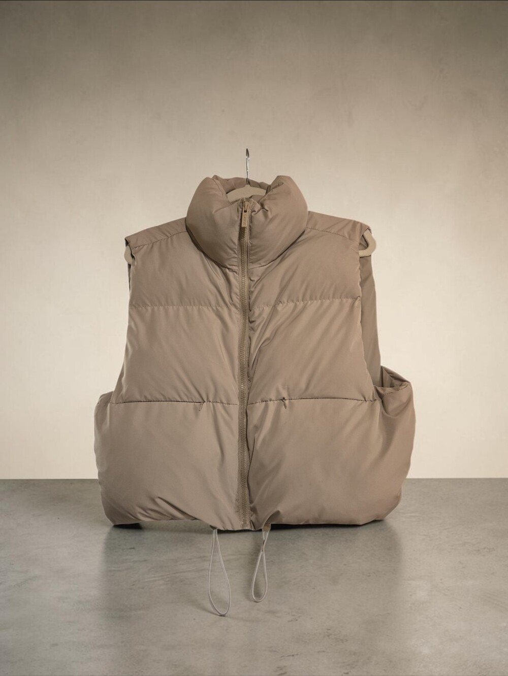 Women’s Light Taupe Puffer Crop Vest - Sleeveless Quilted Jacket